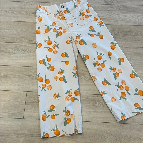 Anthropologie Maeve Colette Pant Orange Print wide Leg. - Picture 4 of 14